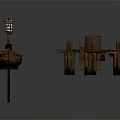 Wooden Scenery Construction Set With Boat Fence Barrel Lamppost And Plank Structures