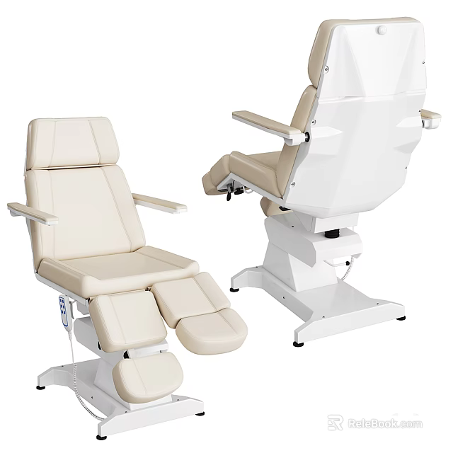Adjustable Medical Stool with Beige Leather Seat Armrests and White Base 3d model 