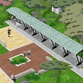 Outdoor Canopy For Bicycle Parking With Green Plants And Grass Area