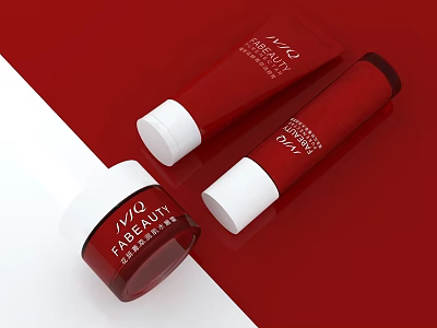 Red VNO Faberuty Cosmetic Bottles With Tube And Jar Packaging Design 3d model