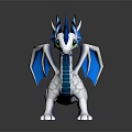Fantasy Dragon Character 3D Model With Blue Spiky Horns White Body And Green Eyes