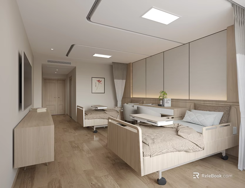 Hospital Outpatient Clinic Modern Ward With Medical Beds Simple Furniture And Lighting 3d model 