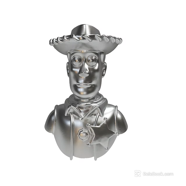 Silver Cowboy Sheriff Bust With Detailed Hat And Star Badge Decorative Figurine 3d model 