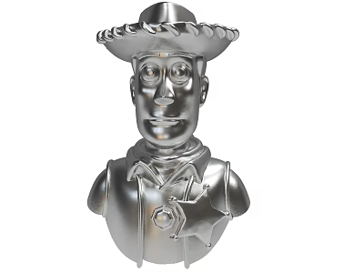 Silver Cowboy Sheriff Bust With Detailed Hat And Star Badge Decorative Figurine 3d model