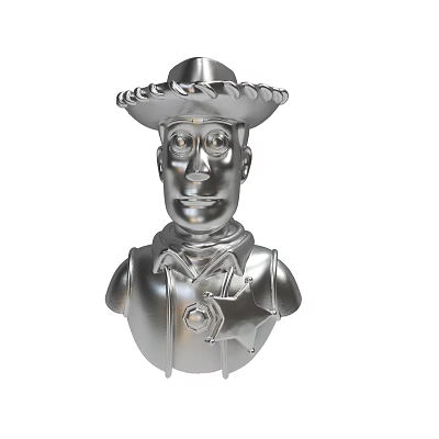 Silver Cowboy Sheriff Bust With Detailed Hat And Star Badge Decorative Figurine 3d model