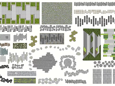 Various Garden Stepping Stone Designs With Natural Stone Slabs And Greenery 3d model