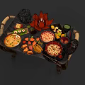 Colorful Assorted Food Platter on Black Tray with Red Lotus Sushi and Fresh Ingredients