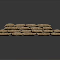 Brown Sandbags Stacked In Pyramid Formation For Barrier On Reflective Dark Background