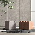 Multi Colored Sofa Stools With Pleated Velvet Design In Modern Interior 3d model