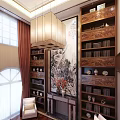 Traditional Chinese Living Room Interior With High Ceiling Wooden Floors Pendant Lights And Large Window