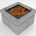 Outdoor Square Stone Fire Pit With Glass Guardrail And Burning Flames 3d model