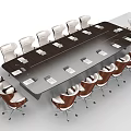 Modern Rectangular Conference Table Surrounded by White and Brown Office Chairs 3d model