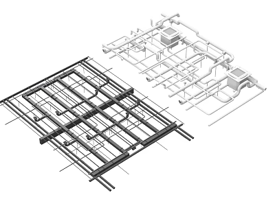 Detailed Industrial Piping Framework Design With Structural Layout And Component Connections 3d model