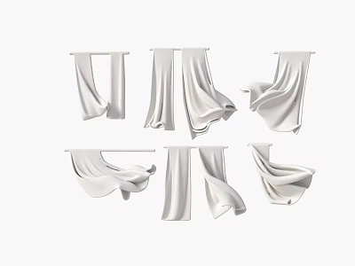 White Curtains In Multiple Hanging Styles With Flowing Fabric And Designs 3d model