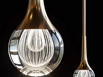 Modern Metallic Pendant Lights With Transparent Glass Shade Inner Line Design Illuminated Against Black Background 3d model
