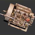 Vintage Industrial Mechanical Equipment With Metal Casing Red Component And Rotating Wheel