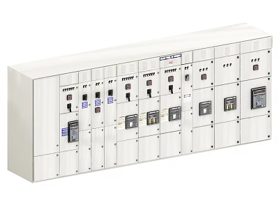 Industrial Electrical Distribution Panel With White Enclosure Multiple Control Switches And Safety Circuit Breakers 3d model