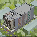Aerial Planning View of Multi Story Urban Complex With Trees Roads And Parked Vehicles