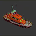 Orange Rescue Boat With White Blue Hull And Antenna Marine Structure
