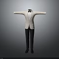 White Suit Mannequin With Black Bow Tie Black Pants Black Shoes And Outstretched Arms