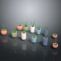 Colorful Planters with Green Plants Hanging and Placed on Home Decor Surface