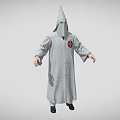 Man Wearing Gray Robe With Pointed Hat And Red Chest Badge Standing