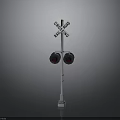 Railroad Crossing Signal With Warning Sign Red Lights And Metal Pole