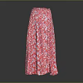 Elegant Women's Red Long Skirt With White Floral Pattern For Summer Wear