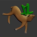 Cartoon Brown Deer Figurine With Green Cactus Shaped Antlers And Lifted Hind Legs