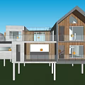 Modern Detached House Design With Large Windows Wooden Accents And Green Lawn