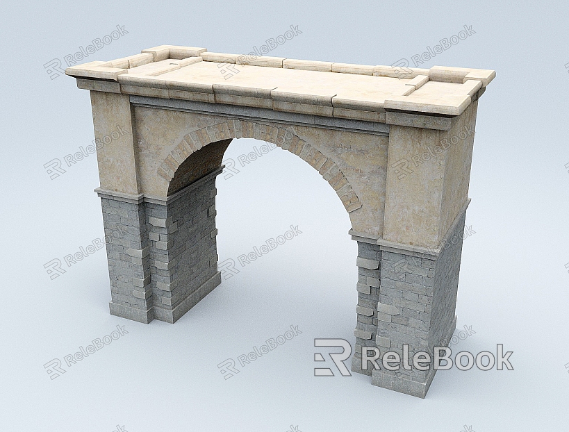 Arch bridge European gate doorway wall Medieval model