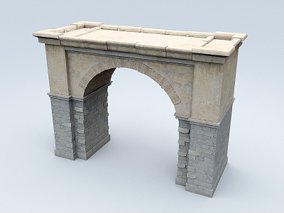 Arch bridge European gate doorway wall Medieval model