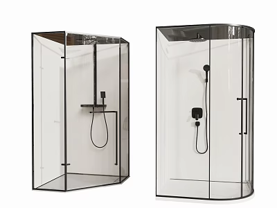Modern Shower Sauna Design With Transparent Glass Enclosure And Black Frame 3d model