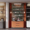 Modern Wine Cabinet With Marble Backdrop Wooden Frame And Glass Shelves For Wine Storage
