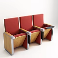 Public Chairs With Red Fabric Upholstery Wooden Armrests And Metal Accents