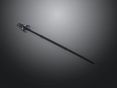 Detailed Black Spear With Three Pronged Head On Dark Background Under Focused Light 3d model