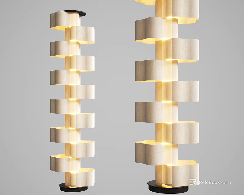 Modern Stacked Floor Lamps With Light Colored Fabric Shades And Black Base 3d model 