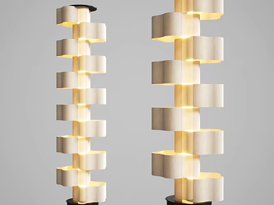 Modern Stacked Floor Lamps With Light Colored Fabric Shades And Black Base 3d model