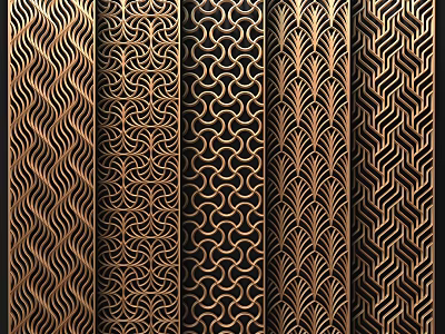 Decorative Screens with Various Intricate Patterns in Brass Tone for Interior Design 3d model
