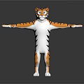 Cartoon Tiger Game Movie Character 3D Model With Open Arms Friendly Expression And Striped Design