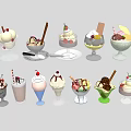 Assorted Ice Cream Desserts Topped with Whipped Cream Cherry and Chocolate Sticks