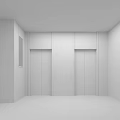 Bright Elevator Hallway With Two Silver Elevators Beige Walls Gray Floor And Emergency Exit Sign 3d model