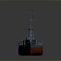 Blue And Red Warship With Masts And Turrets