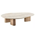 Modern Oval Coffee Table With Natural Marble Surface And Wooden Legs