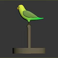 Vibrant Yellow Green Parrot Perched On Wooden Stick With Round Base Against Dark Background