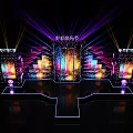 Vibrant Stage Setup With Colorful Lights And Large Screens For Event Performance