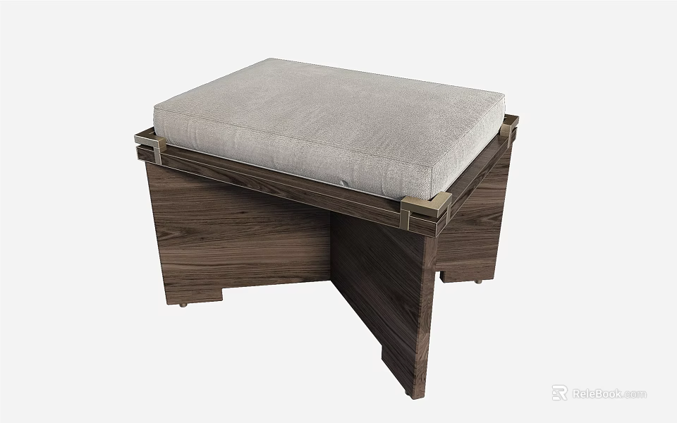 Elegant Contemporary Wooden Stool Featuring Gray Cushion And Sturdy Structure 3d model 