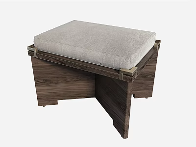 Elegant Contemporary Wooden Stool Featuring Gray Cushion And Sturdy Structure 3d model