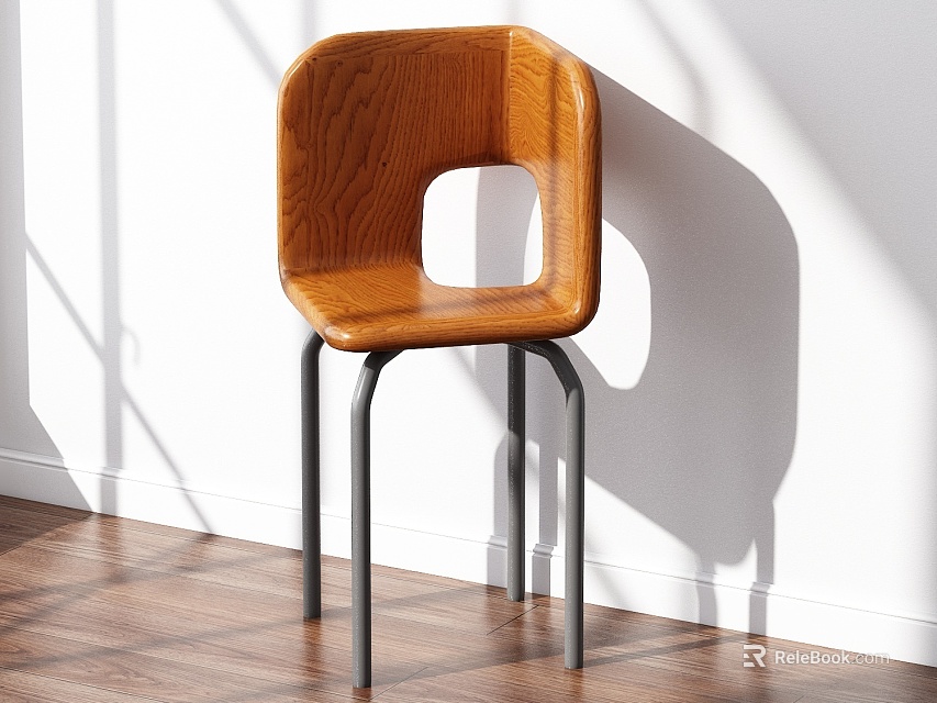 Stylish Oak Wood Single Chair With Black Metal Legs In Sunlit Room 3d model 