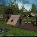 Tranquil Garden Landscape Featuring Tents Fire Pit Glass Domes And Outdoor Dining Area